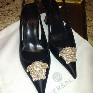 Black Versace Leather Medusa Head Stiletto Heels